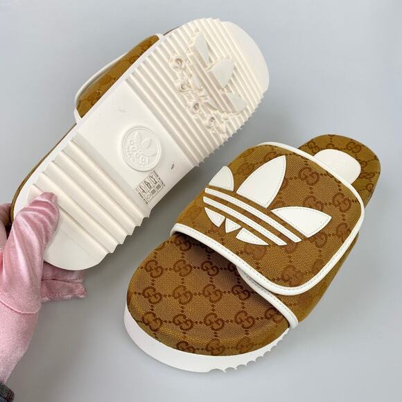 NIB Gucci X Adidas Men's Slide Sandal In Brown US 9 - Picture 3 of 11